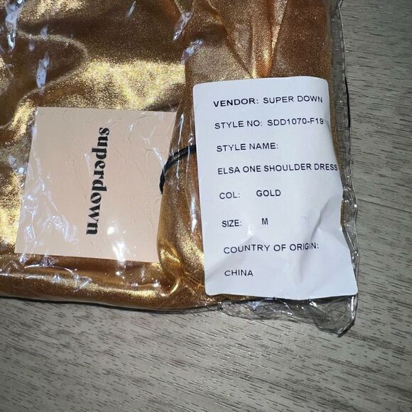 Superdown Elsa One Shoulder Gold Metallic Bodycon Mini Dress, Women’s Medium - Picture 4 of 9